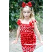 Red Minnie Polka Dots Satin Ruffles Layer One Piece Dress With Cap Sleeve With Red Bow RD015 
